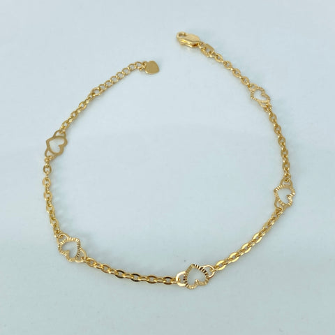 Pulso ● Aro Seguido Corazon Diamantado Oro amarillo 18k +3 / 1,95 Gr / 2,1 mm / 18,1 Cm †