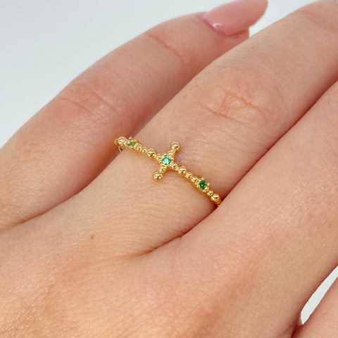 Anillo Circones Verdes Oro amarillo / Talla 7 1/4 / 1,13 Gr *