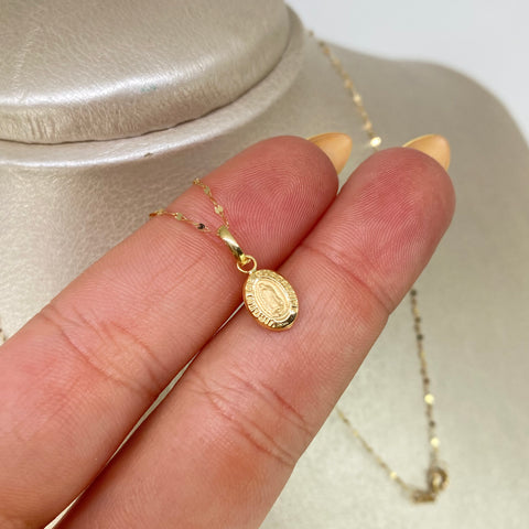 Set Cadena  Crispeta + Dije Virgen Guadalupe Oro amarillo 18k 0,7 Gr / 1 mm / 50 Cm *