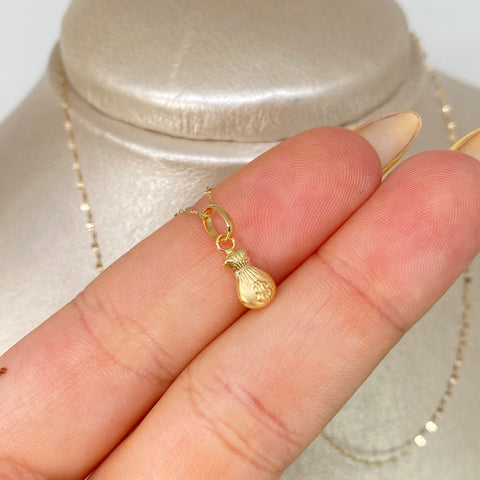 Set Cadena ● Crispeta + Dije Bolsa Dinero Oro amarillo 18k 0,6 Gr / 1 mm / 45 Cm †