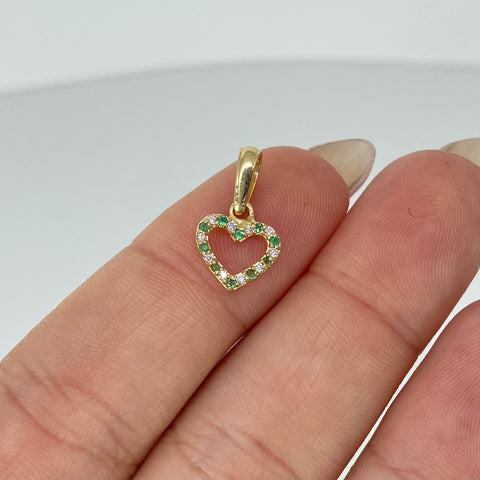 Dije Corazón 5 Pts De Diamantes 5 Pts De Esmeraldas Oro amarillo 18k 0,65 Gr / 1,6 Cm †