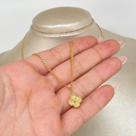 Set Cadena ● Cubana + Dije Trebol Oro amarillo 18k 2,24 Gr / 2 mm / 45 Cm *