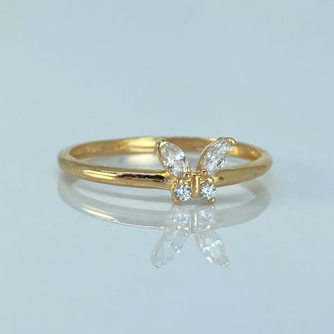 Anillo Mariposa Circones Blancos Oro amarillo / Talla 7 3/4 / 1,35 Gr