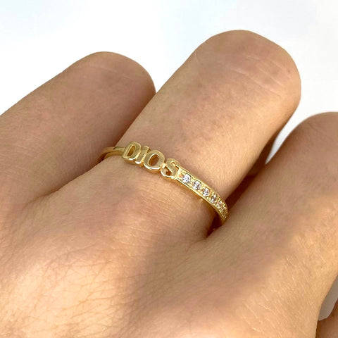 Anillo Dios Circones Blancos Oro amarillo 18k / Talla 6 3/4 / 1,08 Gr