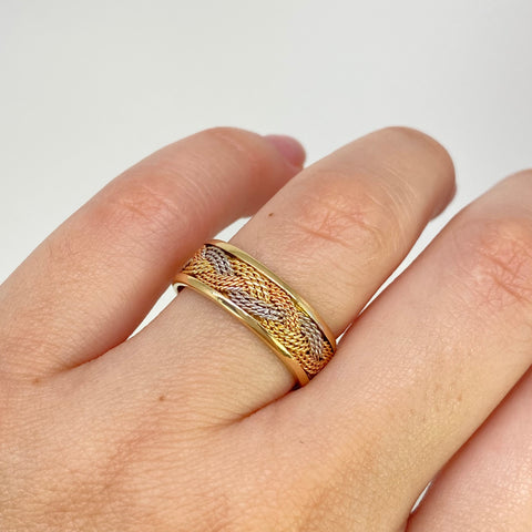 Anillo Argollas Trenzadas POR FABRICACIÓN Tres oros 18k / Talla 7 / 20 Gr *
