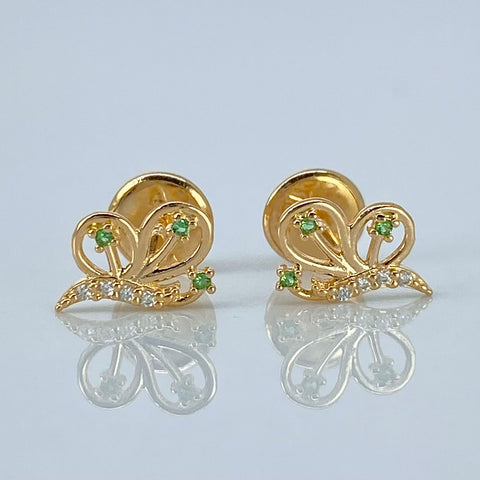 Topos Mariposa Circones Blancos Verdes Oro amarillo 18k 0,7 Gr / 5,5 mm †