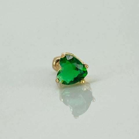 Piercing Circon Corazon Verde  / Oro Amarillo 18k (Joya) / 0,65gr / 5.3mm / (Oreja)