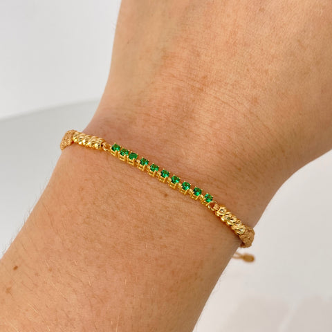 Pulsera tejida Herraje Circones Verdes / BD 10uni 3mm / Hilo Beige Oro amarillo 1,19 Gr †