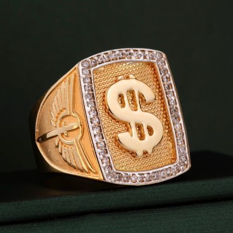 Anillo Signo Dolar Circones Blancos Oro amarillo y Oro blanco 18k / Talla 10 1/4 / 7,95 Gr †