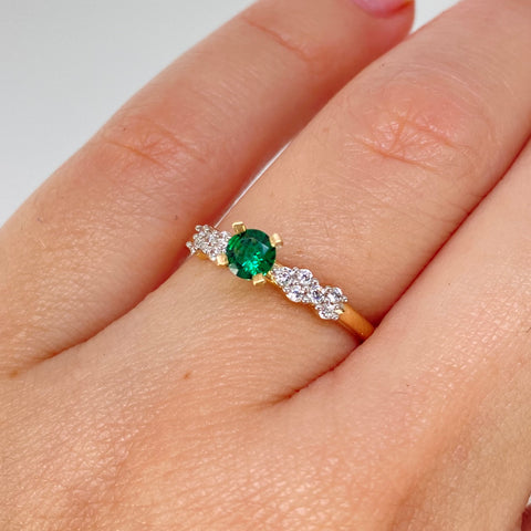 Anillo Solitario Circon Blanco Verde Blancos Oro amarillo y Oro blanco / Talla 6 1/4 / 1,55 Gr †