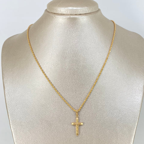 Set Cadena ● Lazo + Dije Cruz Oro amarillo 18k 2,2 Gr / 1,7 mm / 45 Cm †