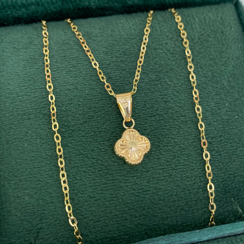 Set Cadena ● Aro Seguido + Dije Trebol Oro amarillo 18k 1,22 Gr / 1,4 mm / 45 Cm *