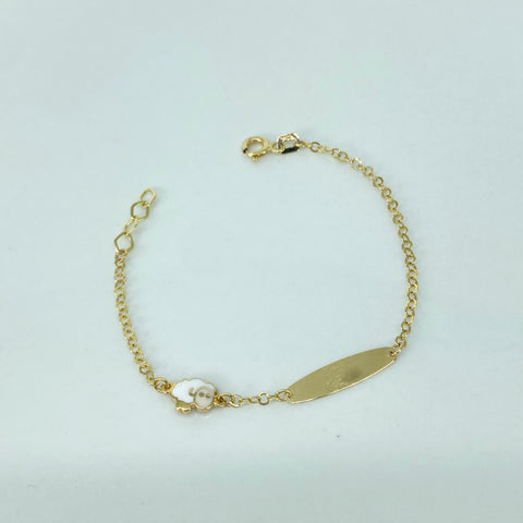 Pulso bebé ● Placa Ovalada Oveja Aro Seguido Oro amarillo 18k +3 / 1,3 Gr / 2 mm / 14 Cm †