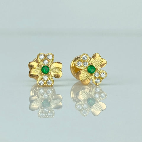 Topos Trebol Circones Blancos Verde Oro amarillo 18k 0,97 Gr / 7 mm