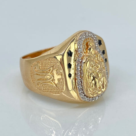 Anillo Contorno Virgen Del Carmen Circones Blancos Oro amarillo y Oro blanco 18k / Talla 10 1/2 / 7,25 Gr †