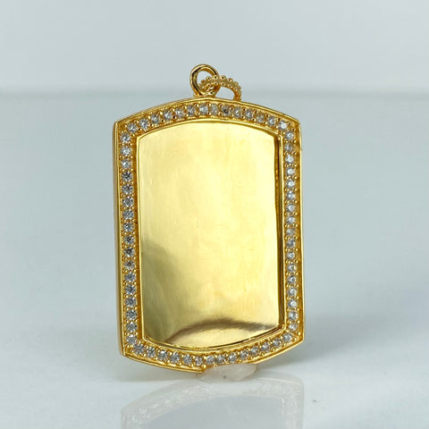 Dije Placa Rectangular Circones Blancos Oro amarillo 18k 4,62 Gr / 4,2 Cm *