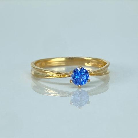 Anillo Solitario Circon Azul Oro amarillo / Talla 6 1/4 / 1,55 Gr †