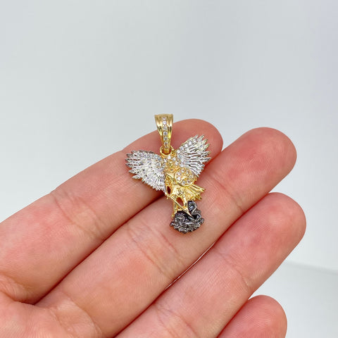 Dije San Miguel Arcangel Circones Blancos Oro amarillo y Oro blanco 18k 4,25 Gr / 3 Cm  †