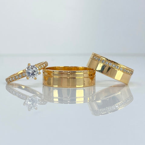 Anillo Argollas Matrimonio Con Anillo Solitario Circón Blanco POR FABRICACIÓN Oro amarillo 18k / Talla 7 / 18,14 Gr *