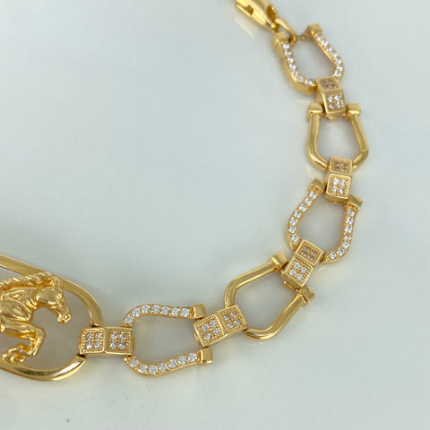 Pulso Herraduras Caballo Circones Blancos POR FABRICACIÓN Oro amarillo 18k 30 Gr / 10 mm / 19 Cm *
