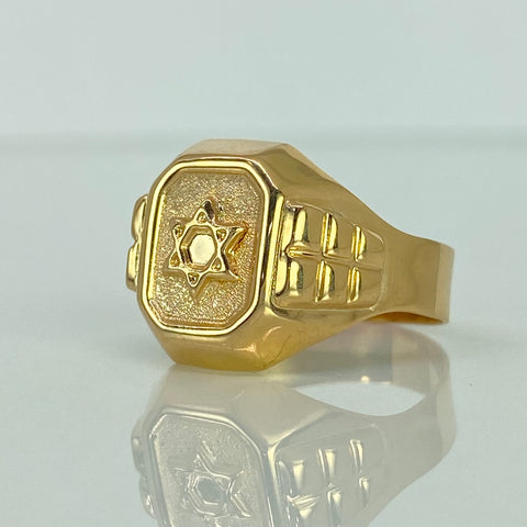 Anillo Sello Estrella De David Arenado Oro amarillo 18k / Talla 9 1/4 / 4,38 Gr