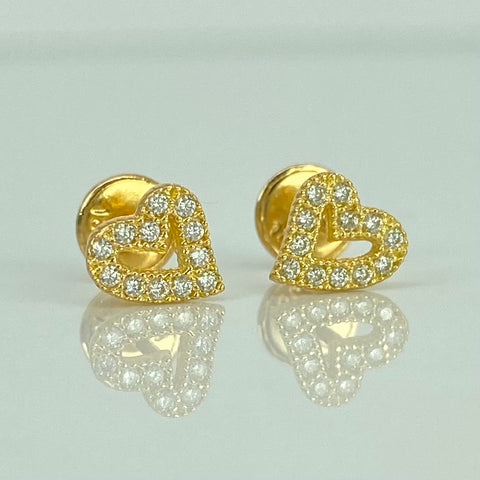 Topos Silueta Corazon Circones Blancos Oro amarillo 18k 0,92 Gr / 6,4 mm