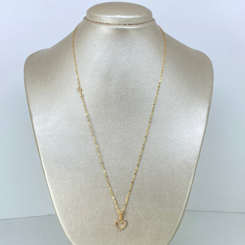 Set Cadena ● Rolon + Dije Corazon Circones Blancos Oro amarillo 18k 1,58 Gr / 1,5 mm / 50 Cm *