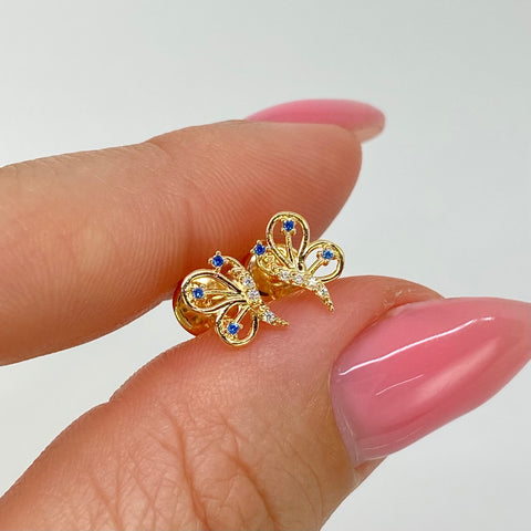 Topos Mariposa Circones Blancos Azules Oro amarillo 18k 0,66 Gr / 5,5 mm †