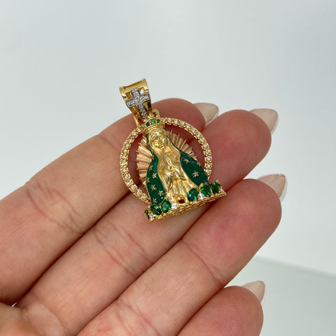 Dije Virgen Guadalupe Circones Blancos Blancos Oro amarillo 18k 7,55 Gr / 3 Cm
