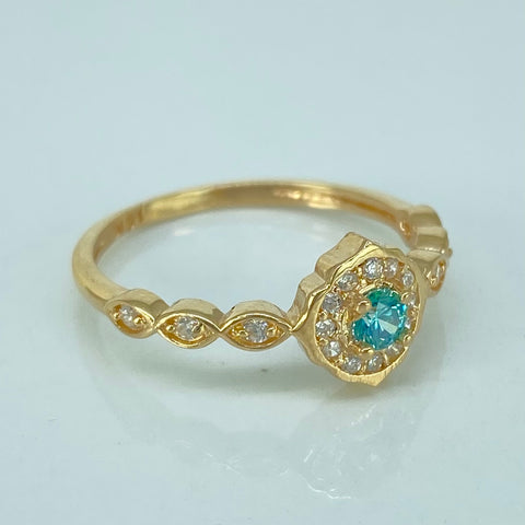 Anillo Solitario Circones Blancos Celeste Oro amarillo / Talla 5 3/4 / 2 Gr