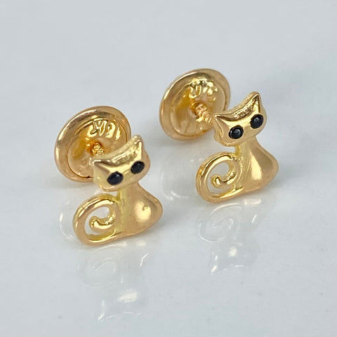 Topos Gato Circones Negros Oro amarillo 18k 1 Gr / 6 mm  *