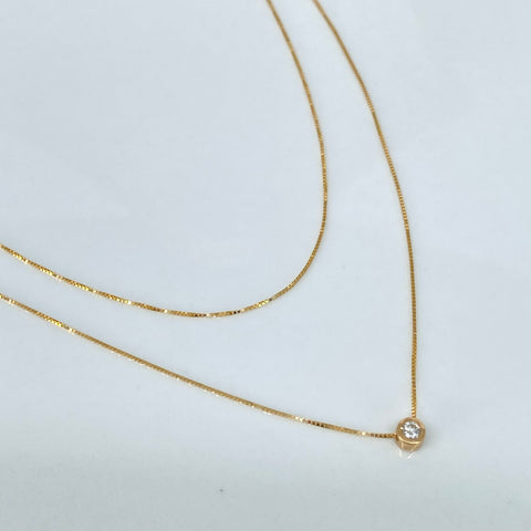 Set Cadena ● Veneciana + Dije Punto De Luz Diamante Oro amarillo 18k 1,15 Gr / 0,5 mm / 40 Cm †