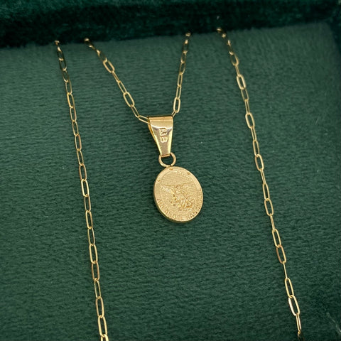 Set Cadena ● Mini Cajón + Dije San Miguel Arcangel Oro amarillo 18k 1,30 Gr / 1 mm / 45 Cm *