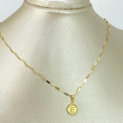 Set Cadena ● Flor Espejo + Dije Letra E Oro amarillo 18k 2,1 Gr / 1,7 mm / 45 Cm †