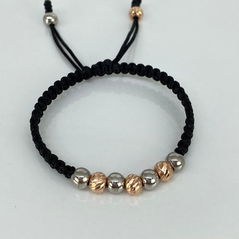 Pulsera tejida BD 4uni 6mm / BL 5uni 6mm / Hilo Negro Oro blanco y Oro rosa 18k 1,7 Gr *