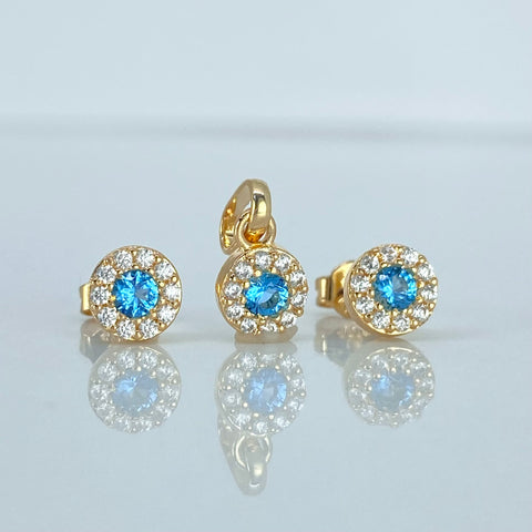 Dije Circulo + Topos Circones Blancos Celeste Oro amarillo 18k 2 Gr / 6,2 mm / 1,3 Cm *