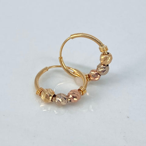 Candongas Imperdibles Bolas Diamantadas 3mm Tres oros 18k 1 Gr / 1,3 Cm