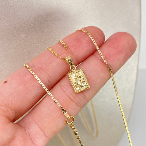 Set Cadena ● Escalera Plana + Dije Virgen Del Carmen/Jesus Oro amarillo 18k 2,35 Gr / 1,2 mm / 60 Cm †