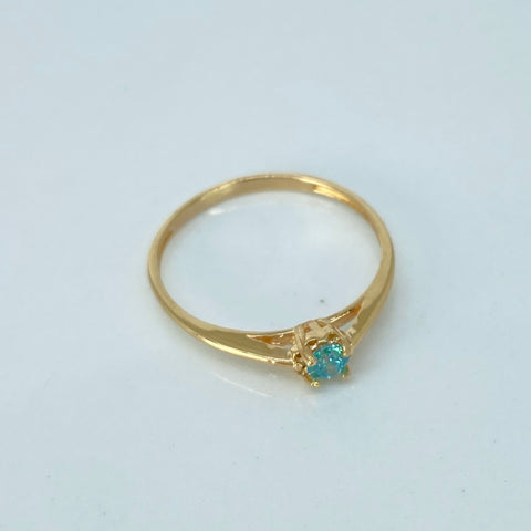 Anillo Solitario Circon Azul Oro amarillo / Talla 5 3/4 / 1,08 Gr †