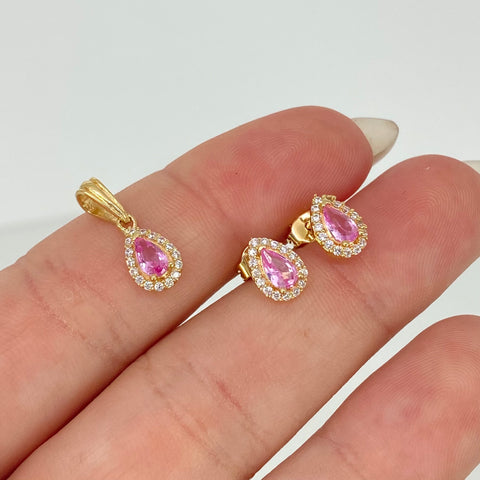 Dije + Topos Lagrima Circones Blancos Rosas Oro amarillo 18k 1,8 Gr / 6 mm / 1,5 Cm