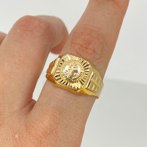 Anillo Sello San Benito Diamantado Oro amarillo 18k / Talla 11 3/4 / 3,52 Gr *
