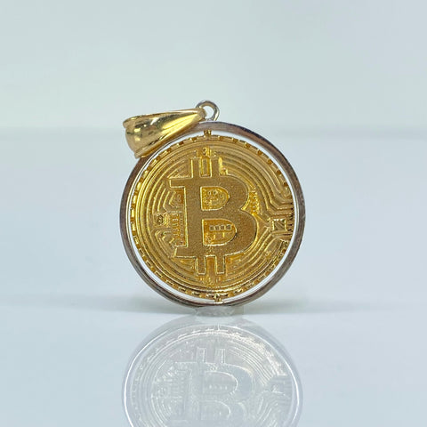 Dije Bitcoin Girable Oro amarillo y Oro blanco 18k 4,42 Gr / 3 Cm*