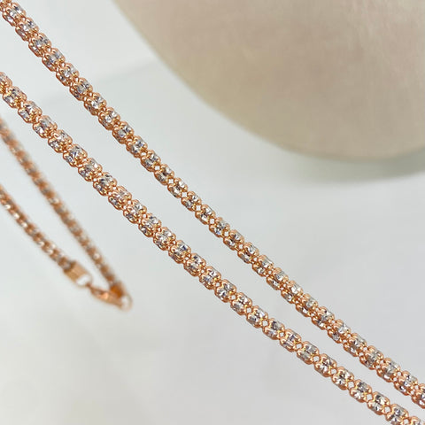 Cadena ● Punto Cuadrado Diamantado Oro blanco y Oro rosa 18k +3 / 15 Gr / 2,3 mm / 60 Cm