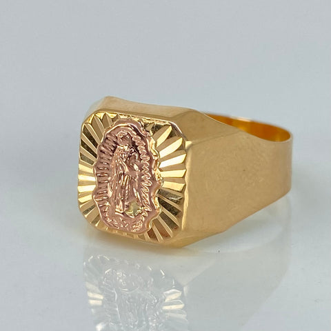 Anillo Sello Virgen Guadalupe Oro amarillo y Oro rosa 18k / Talla 9 1/2 / 2,73 Gr