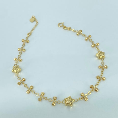 Pulso ● Bolas Diamantadas ESP Estrellas  Oro amarillo 18k +3 / 2 Gr / 5 mm / 17 Cm *