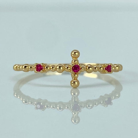 Anillo Circones Fucsias Oro amarillo / Talla 7 / 1,16 Gr †