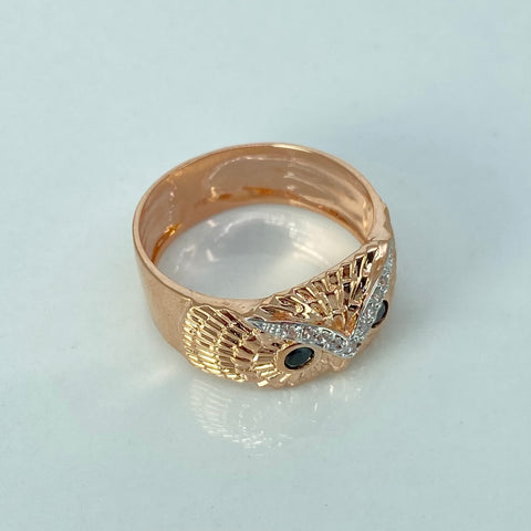 Anillo Buho Circones Blancos Negros Oro blanco y Oro rosa / Talla 9 1/2 / 4,86 Gr