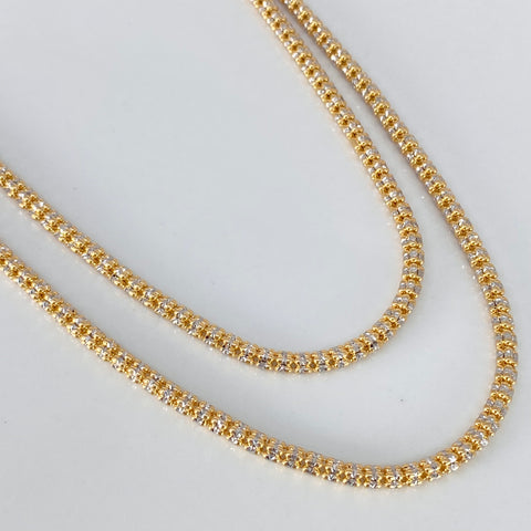 Cadena ● Punto Cuadrado Diamantado Oro amarillo y Oro blanco 18k +3 / 21,67 Gr / 3 mm / 70 Cm *