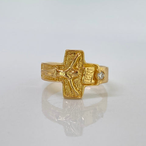 Anillo Cruz Cristo Circon Blanco Oro amarillo 18k / Talla 6 / 2,90 Gr *