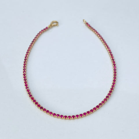 Pulso ● Mini Tennis Circones Fucsias Oro amarillo 18k +4 / 1,55 Gr / 1,5 mm / 17,8 Cm